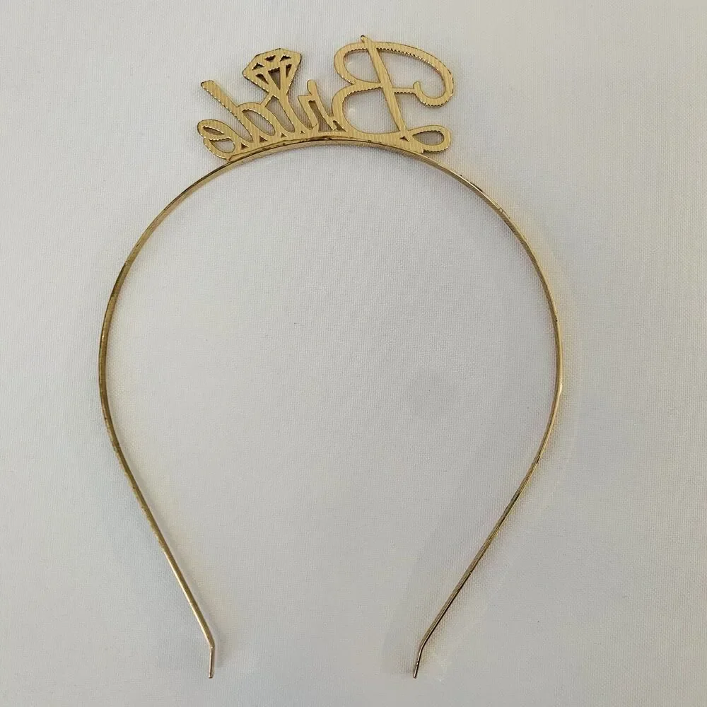 Bride Headband Gold Rhinestone Tiara Bachelorette Party Night Out Hens‎ Princess